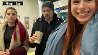 Two Teen Mistresses Spit Swallow Female Domination In Public Place