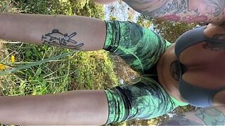 Lola Maverick pisses outside on beach pee in sand