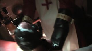 Rubber nurse Agnes - nurse dress clinic red - intestinal fisting with consistent milking of the sperm cream