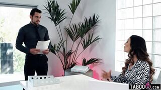 Big tits boss and human resources MILF team up to fuck the new office coworker