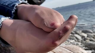 Nylon toes wiggling outdoor