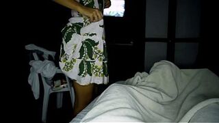 Skinny woman with a big butt enters the room in a dress and gets fucked. homemade porn