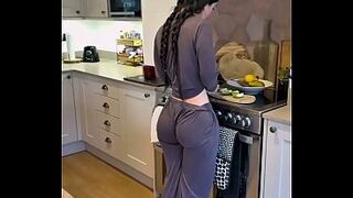 Hot girls with big butts in the kitchen