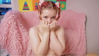 Teen Girl showing her Growing Young Tits to step Daddy