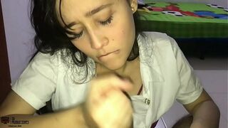 Voyeur stepdaughter sucks her stepfather's cock - Spanish porn - Amateur compilation