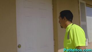 Tiny teenager jerks and sucks off well hung mechanic in hd