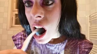 Teen goth girl's pov toothbrush in front of hidden cam pt1 HD