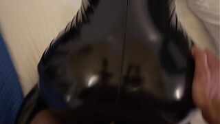 He picks me up and fucks me from behind, and cums on my latex suit. I love doggystyle