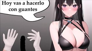 JOI HENTAI, expert teacher in handjobs. Using gloves.